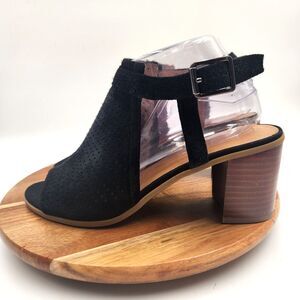 Franco Sarto Dress Sandals Women's 8.5M Black Suede Slingback 2.5" Block Heels